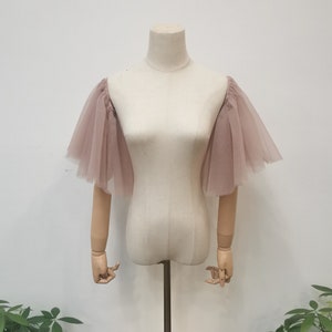 Detachable Green Tulle Sleeve, Short Wedding Sleeve, Removable Bridal Sleeves, Vintage Sleeve, Tulle Bridal Sleeves, Custom Bridal Accessory Rose Pink(NO.57)