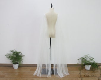 Alas de novia desmontables de tul brillante con perla, ala de hombro minimalista, capa de boda, ala de boda larga y elegante, velo de capa de playa