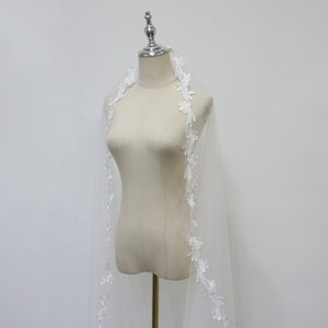 Floral Lace Edge Mantilla Wedding Veil, Lace Drop Veil, Lace Cathedral Veil, Floral Veil, Lace Outdoor Wedding Veil, One Tier Veil with Comb
