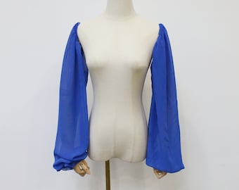 Royal Blue Chiffon Sleeve, Detachable Long Sleeves, Elegant Ruffle Sleeve, Removable Elastic Sleeve, Blue/Black/White/Custom Color Sleeve
