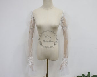 Manches longues de mariée féerique, Manches amovibles en tulle avec dentelle, Manches de mariage élégantes, Manches bouffantes amovibles, Accessoire de mariée, Personnalisé