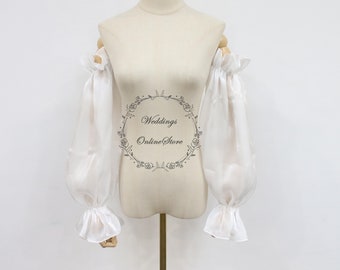 Manches longues de mariée amovibles, Manches de mariée élastiques, Épaules dénudées blanc nacré, Manches de mariage personnalisées, Accessoire de mariée