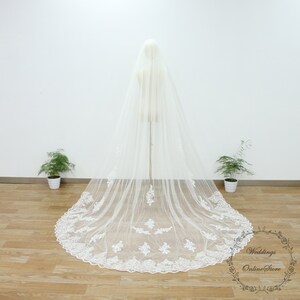 Lace Veil with Sequin, Bridal Veil, Ivory Veil, Chapel Veil, One Tier Veil with Comb, Fingertip Veil, Boho Veil, Elegant Veil,Cathedral Veil