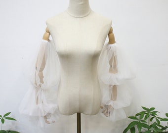 Manches épaules dénudées en tulle, Manches mariage amovibles, Manches longues pour robe de mariée blanches, Manches pour robe minimalistes, Manches amovibles