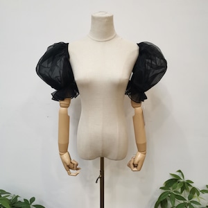 Afneembare zwarte organza mouw, korte pofmouwen, eenvoudige trouwjurkmouwen, minimalistische jurkmouwen, aangepaste kleur/lengte