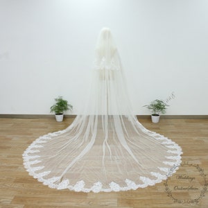 Mantilla Lace Veil, Blusher Veil with Comb, Soft Lace Edge Veil, Cathedral Veil, Floral Veil, Ivory Wedding Veil, Two Tier Veil, Chapel Veil