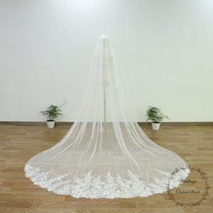 Cathedral Veil, Floral Veil, Lace Veil with Sequin Bead, Tulle Veil, Ivory Wedding Veil, Chapel Veil, OneTier Veil with Comb, Elegant Veil