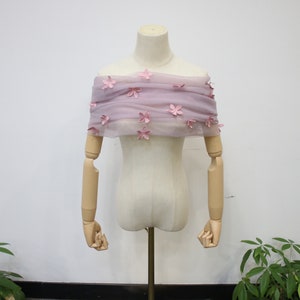 Fairy Purple off Shoulder Bridal Wrap, Flower Wedding Wrap with Tie-up, Evening Party Shawls, Tulle Bridal Shrug, Custom Photo Shoot Wrap