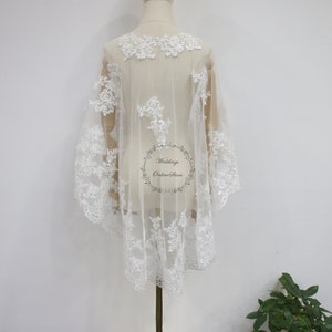 Elegant Lace Shawl Cloak, Ivory Tulle Wedding Cape, Wedding Shoot Cape, Floral Lace Shawl Cloak, Short Front Long Back Bridal Cape