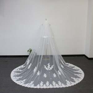 Floral Lace Blusher Veil, Vintage Cathedral Wedding Veil, Lace Bridal Veil, Chapel Veil, Lace Outdoor Wedding Veil, Two Tier Veil with Comb