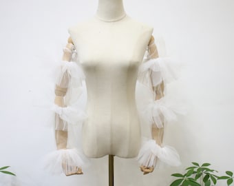 Long Forest Wedding Sleeves, Detachable off Shoulder Sleeves, White Tulle Wedding Sleeves, Removable Bridal Sleeve, Bridal Accessory