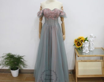 Lake Green Abiball Kleid, Rosa Pailletten Blumen Party Kleid, Perlen off Shoulder Abschlusskleid, Sweetheart Neck Brautjungfer Kleid, Brautkleid