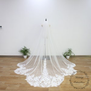 Boho Cathedral Veil, Floral Lace Veil with Sequin, Ivory Wedding Veil, Chapel Veil, Royal Veil, Fingertip Veil, Bridal Custom Veil