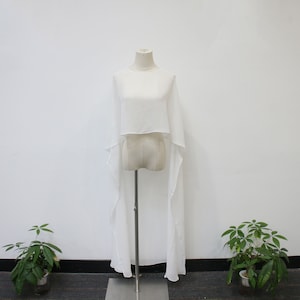 White Chiffon Long Shawl Cloak, Minimalist Bridal Wedding Cape Veil, Wedding Shoot Cape, Elegant Forest Shawl Cloak, Custom Bridal Veil image 2