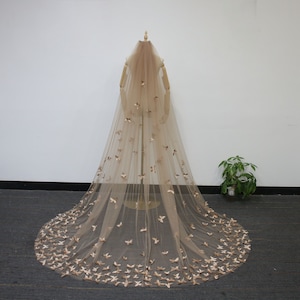 Butterfly Veil, Fairy Wedding Veil, Coffee Cathedral Veil, Butterfly Chapel Veil, Soft Tulle Veil, One Tier Veil with Comb,Custom Short Veil