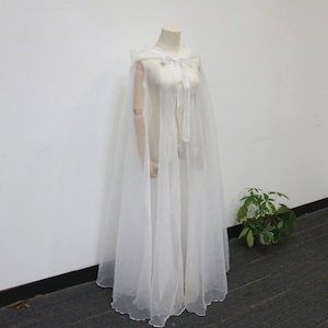 White Organza Hooded Cape, Fairy Bridal Cloak, Forest Wedding Cloak, Minimalist Cape Veil, Halloween Hooded Cape, Festival Party Cloak