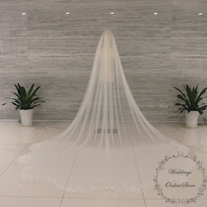 Unique Petal Veil, Cathedral Wedding Veil, Floral Veil, Flower Lace Veil, Elegant Beading Veil, Vintage Veil, Floor Veil, Bridal Accessory