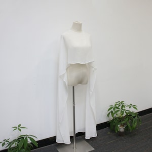 White Chiffon Long Shawl Cloak, Minimalist Bridal Wedding Cape Veil, Wedding Shoot Cape, Elegant Forest Shawl Cloak, Custom Bridal Veil image 7