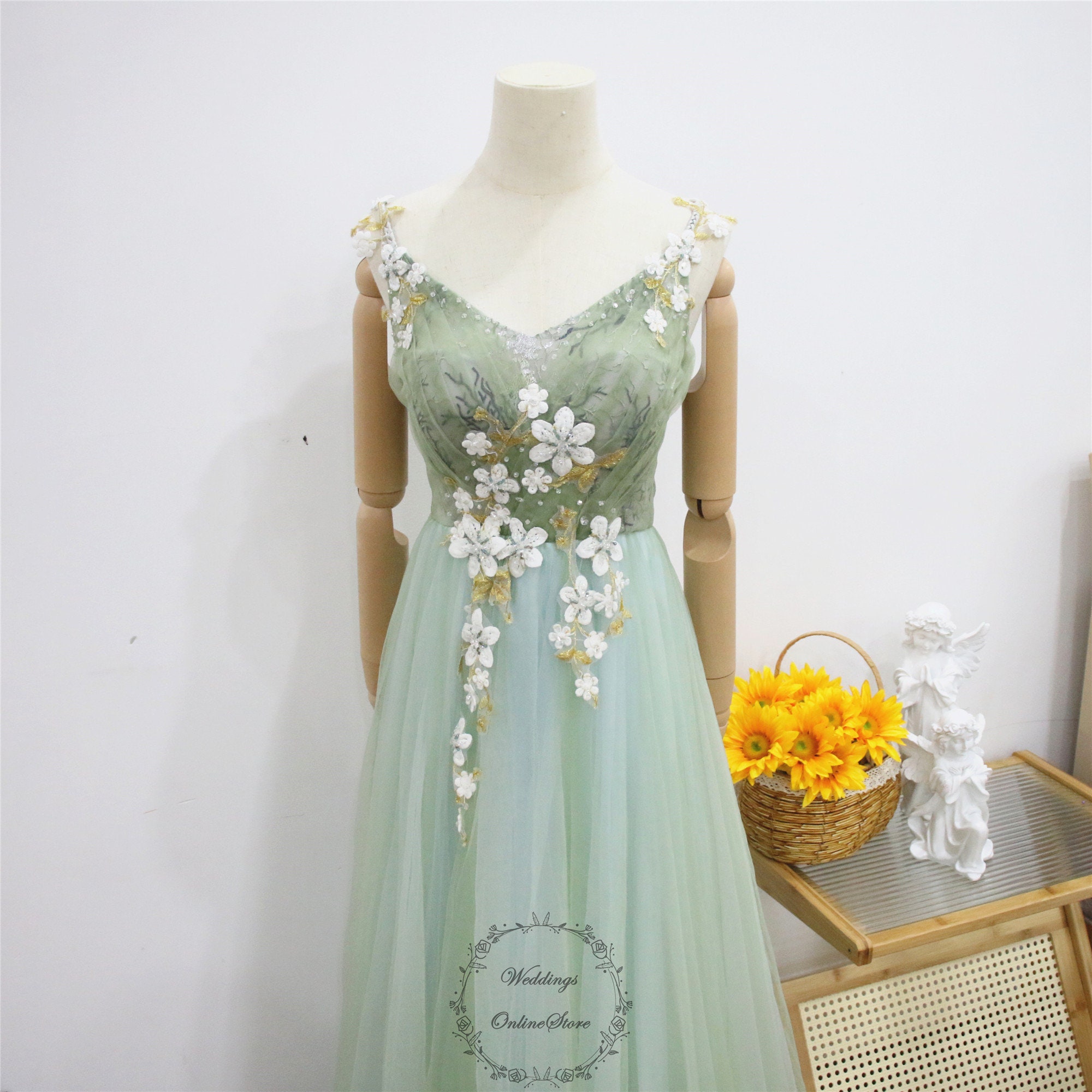 green emerald velvet dress Green tulle lace long prom dress, green tulle lace formal dress – dresstby