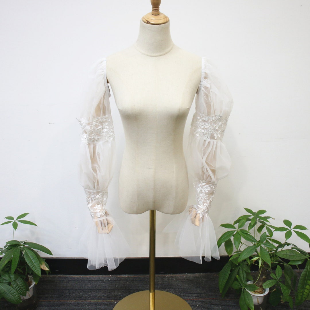 Fairy Lace Sleeve, Detachable White Tulle Wedding Sleeves, Long Beaded ...