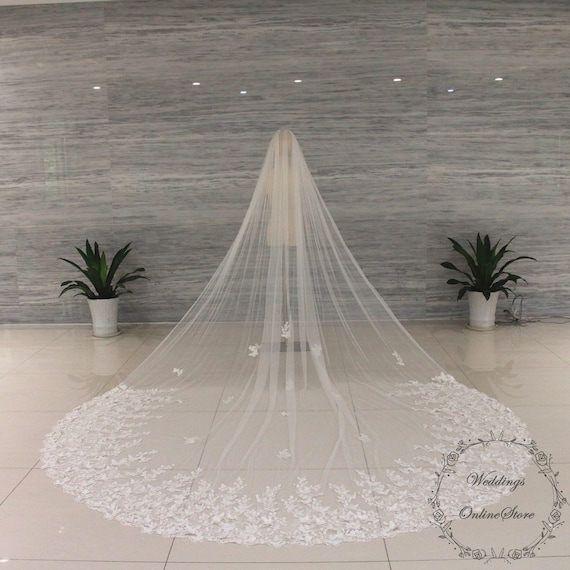 Etsy custom butterfly cathedral wedding veil. Custom Butterfly Color Wedding Veil,champagne Lace Bridal  main image 4