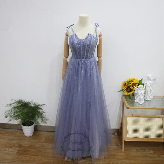 Blue Purple Corset Prom Dress, Star Moon Evening Dress, Spaghetti Strap  Party Gown, Fairy Long Graduation Dress, Starry Bridesmaid Gown - Etsy