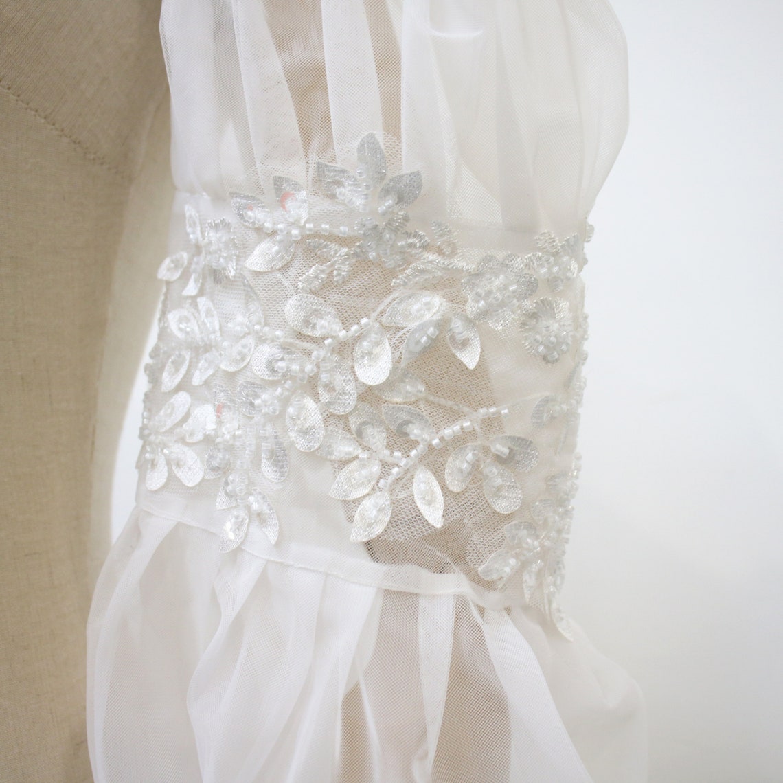 Fairy Lace Sleeve, Detachable White Tulle Wedding Sleeves, Long Beaded ...