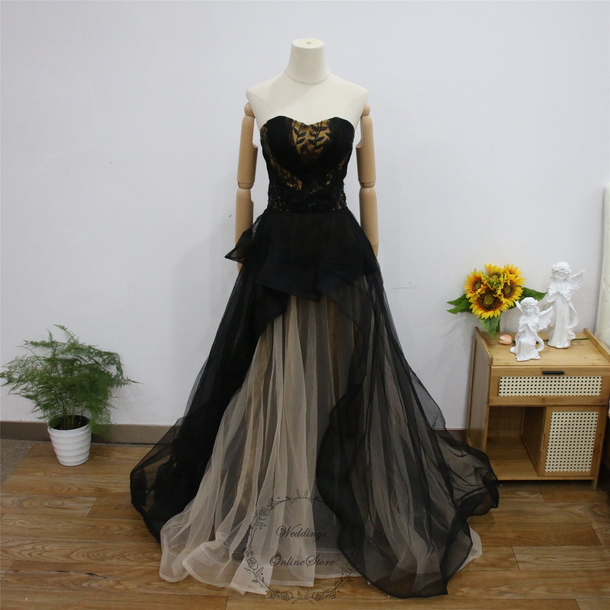 black and yellow formal dress Wedtrend Women Black Golden Mirror Prom Dress A Line Spaghetti Straps  Sequins Long Corset Evening Dress – WEDTREND main image 1