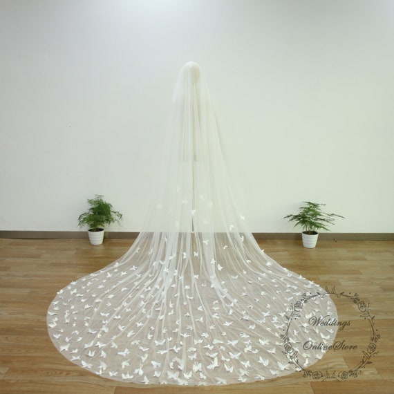 Etsy custom butterfly cathedral wedding veil. Custom Butterfly Color Wedding Veil,champagne Lace Bridal  main image 3