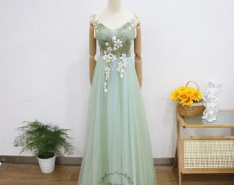 slim fit dress slacks Light Green 3D Flowers Tulle Corset Dress – Lisposa main image 0