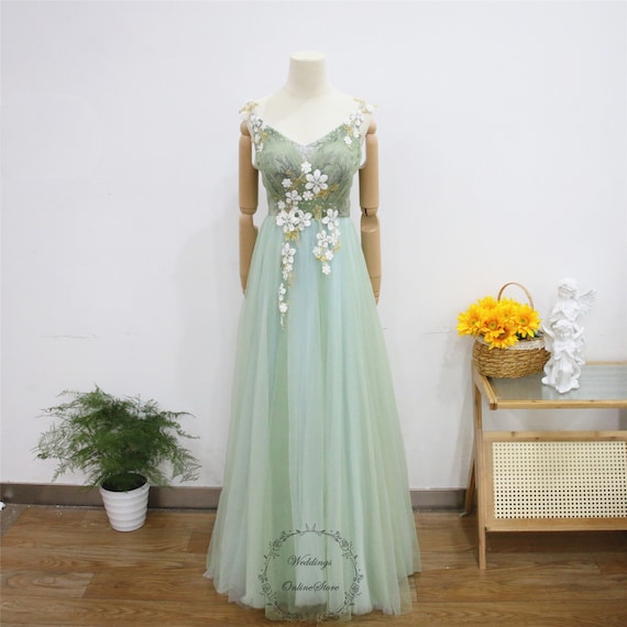 Pale green long dress hotsell