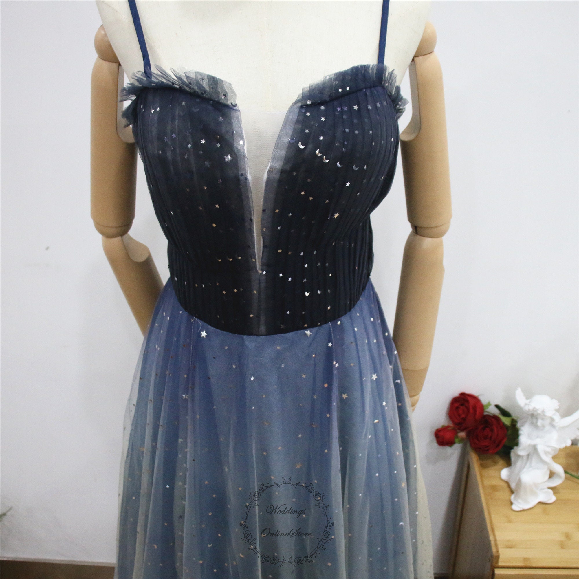 blue moon prom dresses Stunning Stars Moons Beaded Long Navy Prom Dress