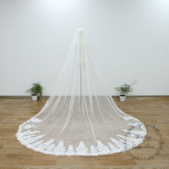 Boho Wedding Veil, Cathedral Veil, Lace Veil With Sequin  display picture 1