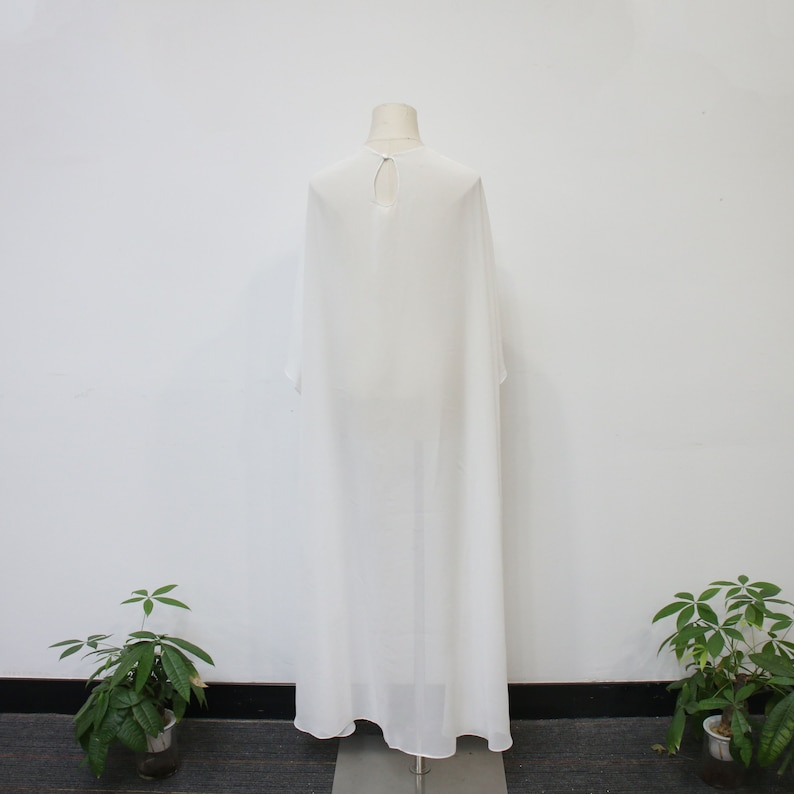 White Chiffon Long Shawl Cloak, Minimalist Bridal Wedding Cape Veil, Wedding Shoot Cape, Elegant Forest Shawl Cloak, Custom Bridal Veil image 3