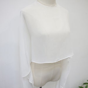 White Chiffon Long Shawl Cloak, Minimalist Bridal Wedding Cape Veil, Wedding Shoot Cape, Elegant Forest Shawl Cloak, Custom Bridal Veil image 5
