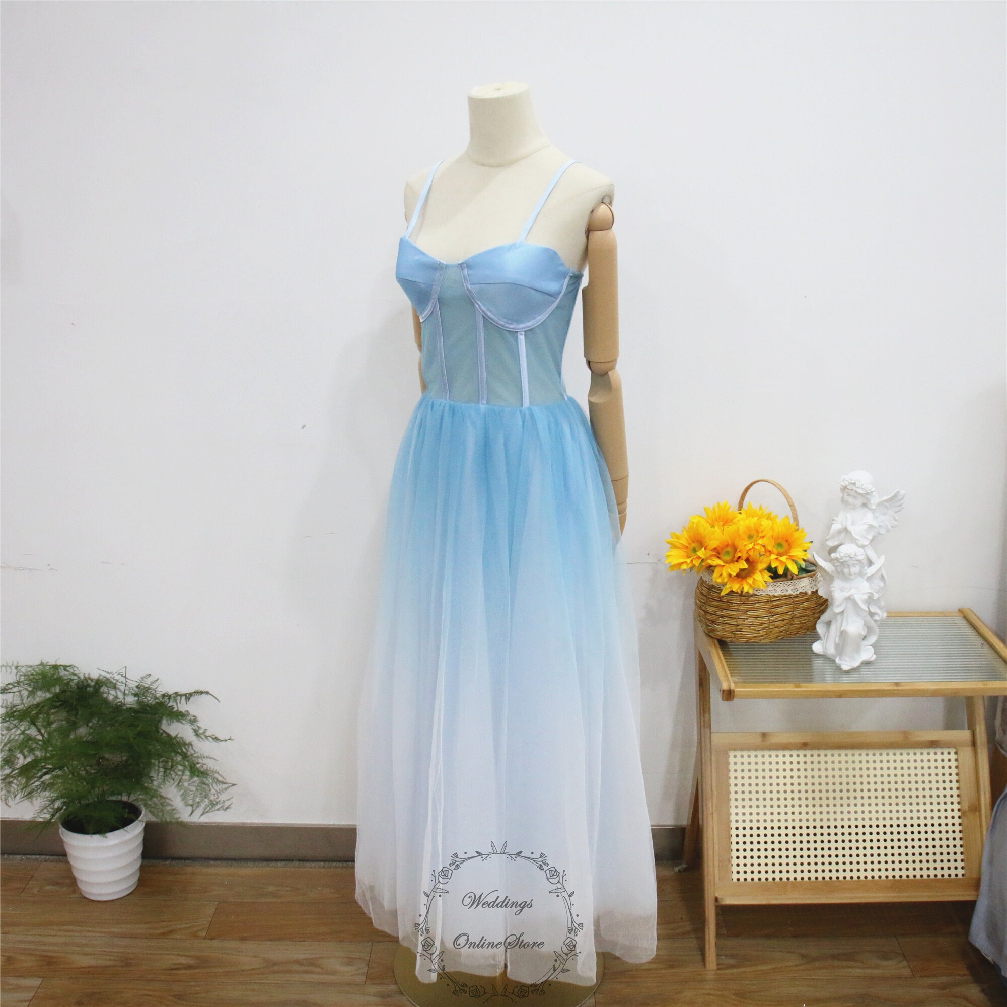 turquoise and blue dress Royal Blue Contrast Turquoise Evening Dress with Overskirt SF012, Blue / 8