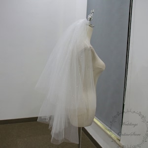 Sparkly Veil, Short Bridal Veil, Simple Veil, Tulle Veil, Double Tier Veil with Comb, Fingertip Veil, Elbow Veil, Blusher Veil, White Veil