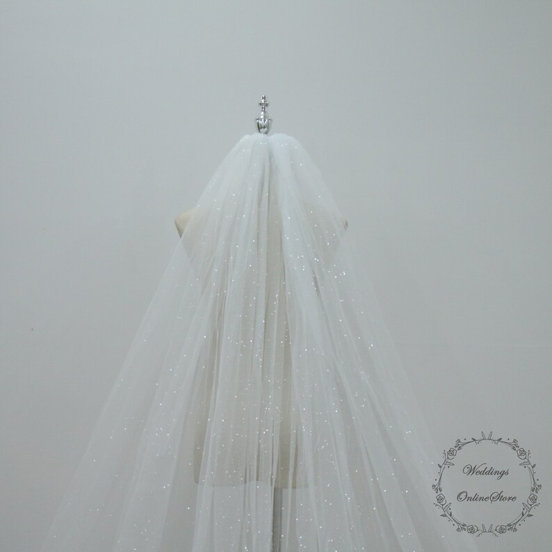 Sparkly Wedding Veil White Bridal Veil Rhinestones Veil Etsy