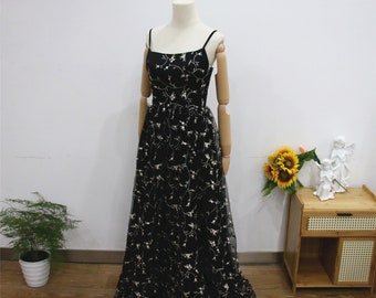 princess polly baby blue dress Black Embroidered Floral Gown: Strapless Maxi Dress
