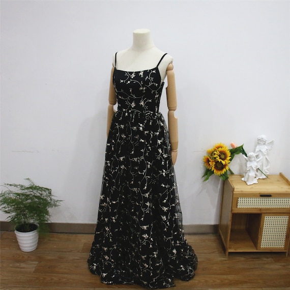 Floral Embroidery Prom Dress, Long Women Evening Gown, Black Sleeveless Party Gown, Spaghetti Straps Graduation Dress, Floor Length Gown - Etsy Canada Floral Embroidery Prom Dress, Long Women Evening Gown, Black Sleeveless Party Gown, Spaghetti Straps Graduation Dress, Floor Length Gown - Etsy Canada