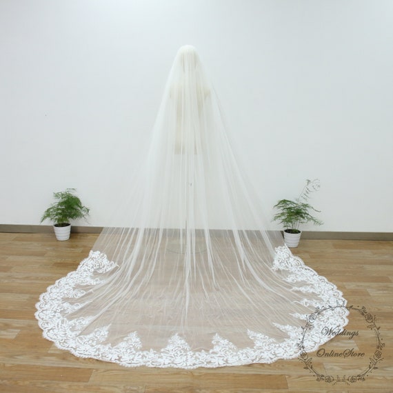2022 Veil, Long Cathedral Veil, Lace Veil, Floral Veil  display picture 1