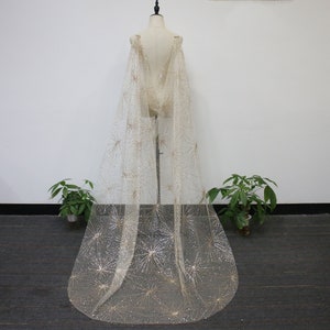 Sparkly Gold Cape Veil, Bridal Shoulder Veil, Cathedral Wedding Veil, Vintage Gold Chapel Veil, Festival Party Veil, Custom Starry Veil