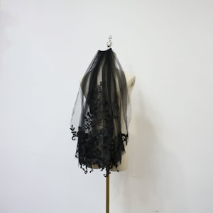 Velo De Novia Negro De Encaje Caiguoer - Doble Capa Gothic | Accesorio Para Halloween