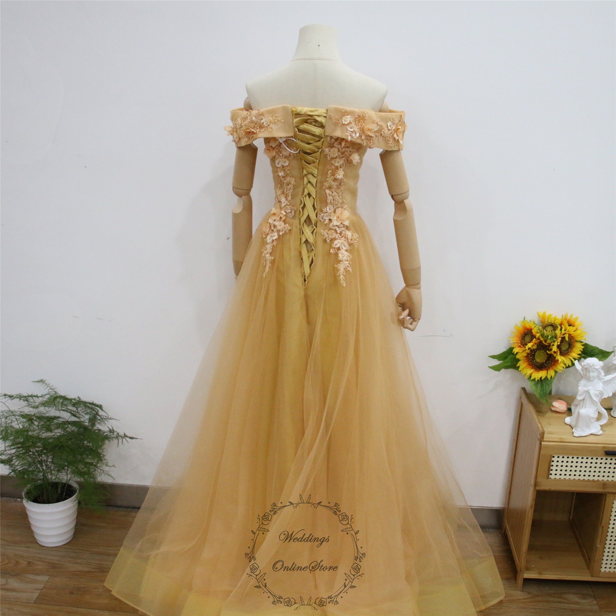 Vestido de fiesta de encaje amarillo, vestido de fiesta con cuentas de  flores 3D, vestido de graduación fuera del hombro, vestido de dama de honor  de perlas de hadas, vestido de novia, image size:2000x2000