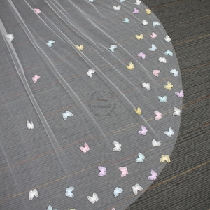 Colorful 3D Butterfly Veil, Long Cathedral Wedding Veil, Elegant Bridal Veil, Fairy Lawn Wedding Veil, Butterfly Veil, Ivory Tulle Veil