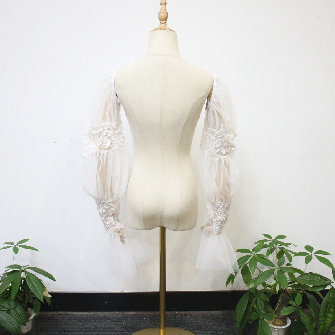 Fairy Lace Sleeve, Detachable White Tulle Wedding Sleeves, Long Beaded ...