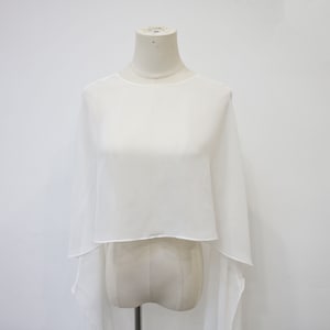 White Chiffon Long Shawl Cloak, Minimalist Bridal Wedding Cape Veil, Wedding Shoot Cape, Elegant Forest Shawl Cloak, Custom Bridal Veil image 4