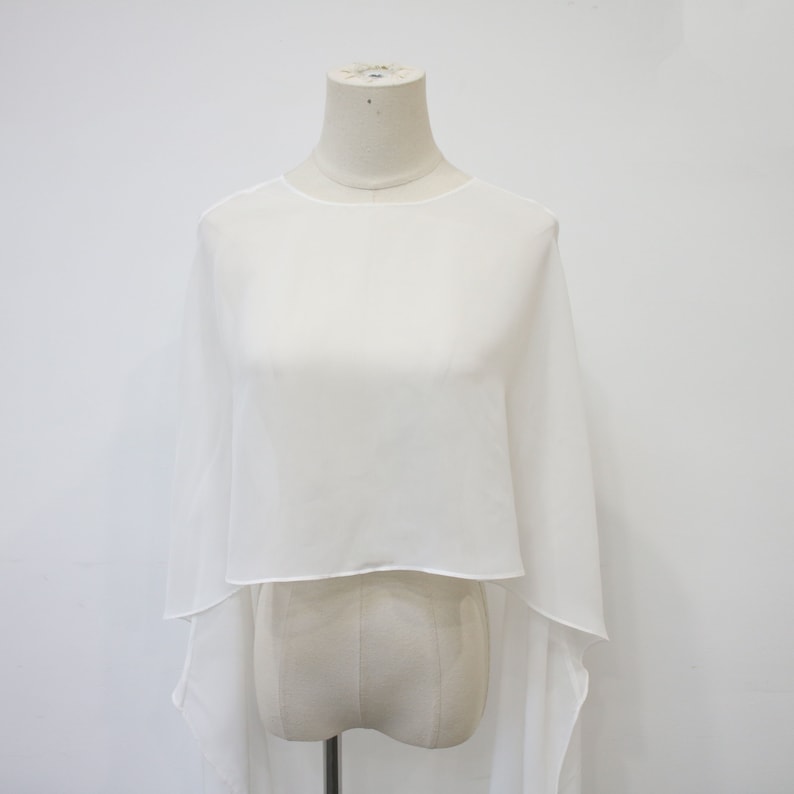 White Chiffon Long Shawl Cloak, Minimalist Bridal Wedding Cape Veil, Wedding Shoot Cape, Elegant Forest Shawl Cloak, Custom Bridal Veil image 4