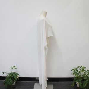 White Chiffon Long Shawl Cloak, Minimalist Bridal Wedding Cape Veil, Wedding Shoot Cape, Elegant Forest Shawl Cloak, Custom Bridal Veil image 8