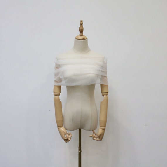 Bride's Strapless Wedding Dress Wrap, Ivory Tulle off Shoulder Bridal Wrap, Detachable Sleeves Wrap, Evening Party Wrap, Summer Bridal Shrug
